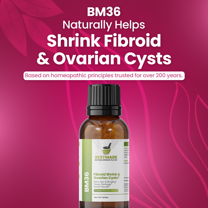 Fibroid Shrink & Ovarian Cysts Remedy (BM36) - Balance Estrogen Levels and Prevent Regrowth, Support for Menstrual Pain and Painful Intercourse | Homeopathic Combination Formula, 140 Pellets