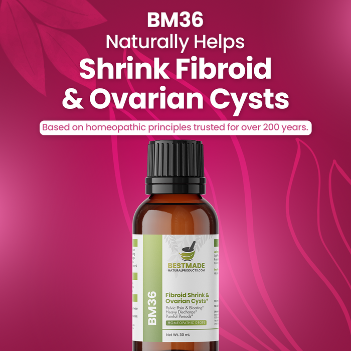 Fibroid Shrink & Ovarian Cysts Remedy (BM36) - Balance Estrogen Levels and Prevent Regrowth, Support for Menstrual Pain and Painful Intercourse | Homeopathic Combination Formula, 30mL Drops