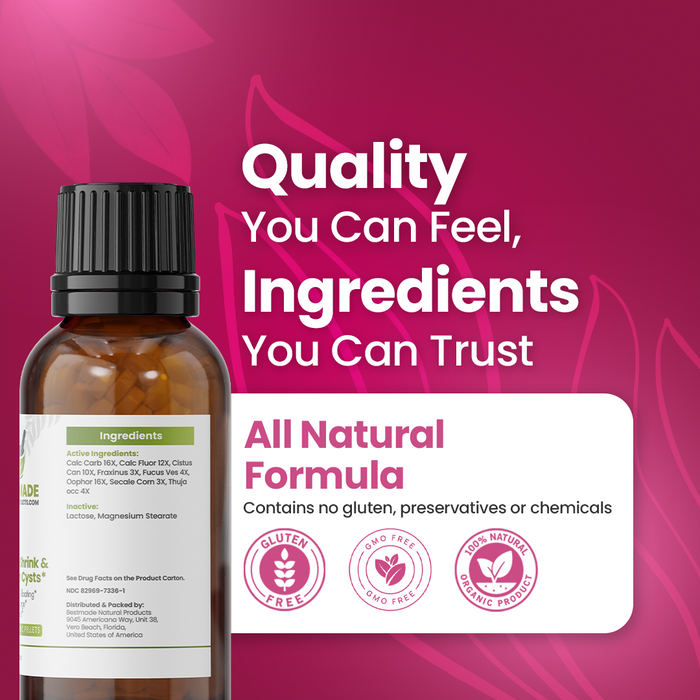 Fibroid Shrink & Ovarian Cysts Remedy (BM36) - Balance Estrogen Levels and Prevent Regrowth, Support for Menstrual Pain and Painful Intercourse | Homeopathic Combination Formula, 140 Pellets