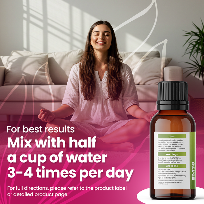 Fibroid Shrink & Ovarian Cysts Remedy (BM36) - Balance Estrogen Levels and Prevent Regrowth, Support for Menstrual Pain and Painful Intercourse | Homeopathic Combination Formula, 30mL Drops