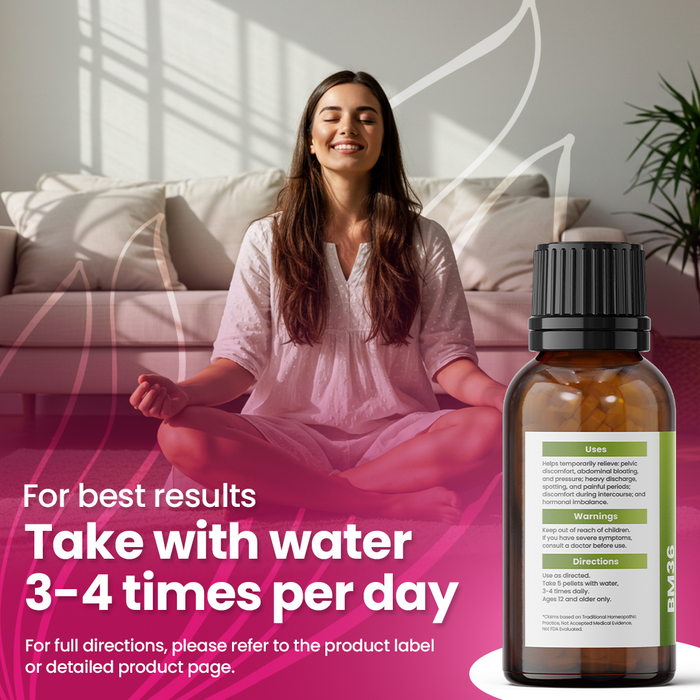 Fibroid Shrink & Ovarian Cysts Remedy (BM36) - Balance Estrogen Levels and Prevent Regrowth, Support for Menstrual Pain and Painful Intercourse | Homeopathic Combination Formula, 140 Pellets
