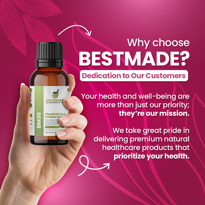 Fibroid Shrink & Ovarian Cysts Remedy (BM36) - Balance Estrogen Levels and Prevent Regrowth, Support for Menstrual Pain and Painful Intercourse | Homeopathic Combination Formula, 30mL Drops