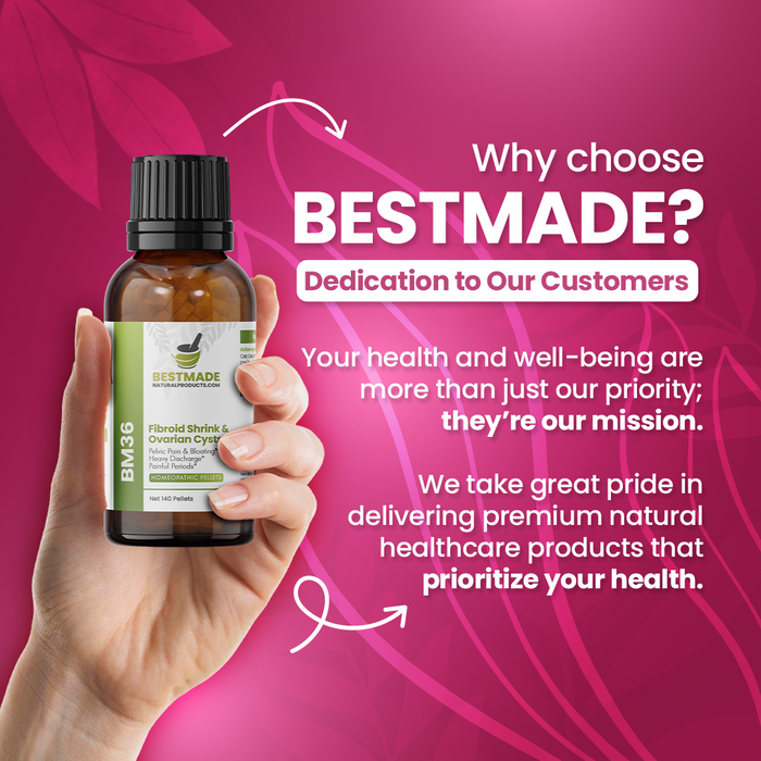 Fibroid Shrink & Ovarian Cysts Remedy (BM36) - Balance Estrogen Levels and Prevent Regrowth, Support for Menstrual Pain and Painful Intercourse | Homeopathic Combination Formula, 140 Pellets
