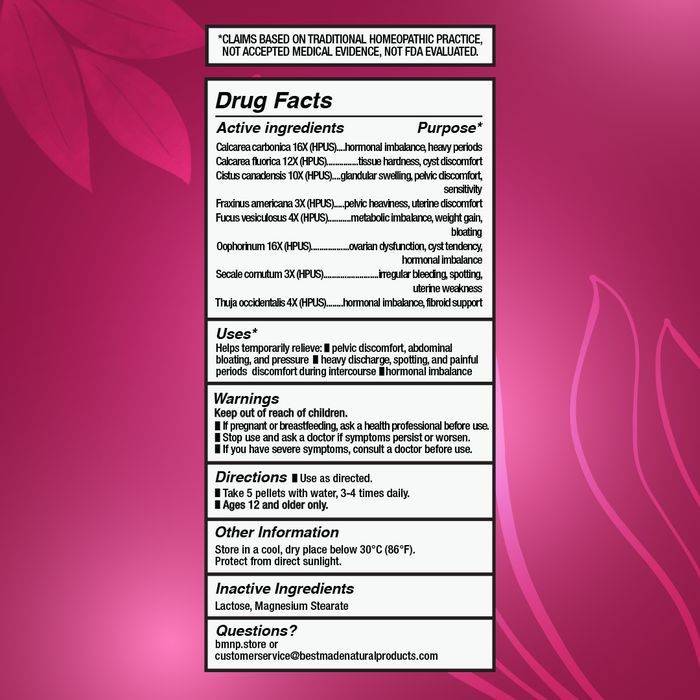Fibroid Shrink & Ovarian Cysts Remedy (BM36) - Balance Estrogen Levels and Prevent Regrowth, Support for Menstrual Pain and Painful Intercourse | Homeopathic Combination Formula, 140 Pellets