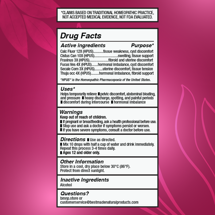 Fibroid Shrink & Ovarian Cysts Remedy (BM36) - Balance Estrogen Levels and Prevent Regrowth, Support for Menstrual Pain and Painful Intercourse | Homeopathic Combination Formula, 30mL Drops