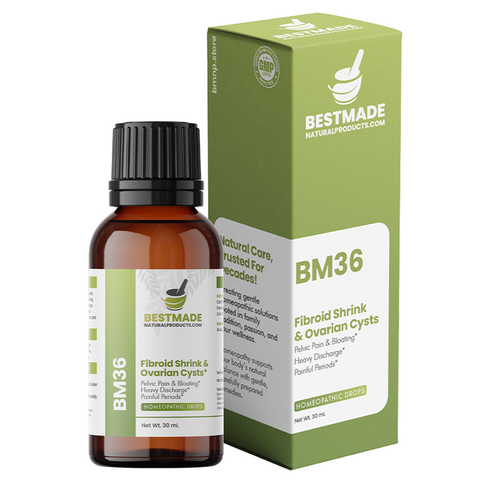 Fibroid Shrink & Ovarian Cysts Remedy (BM36) - Balance Estrogen Levels and Prevent Regrowth, Support for Menstrual Pain and Painful Intercourse | Homeopathic Combination Formula, 30mL Drops